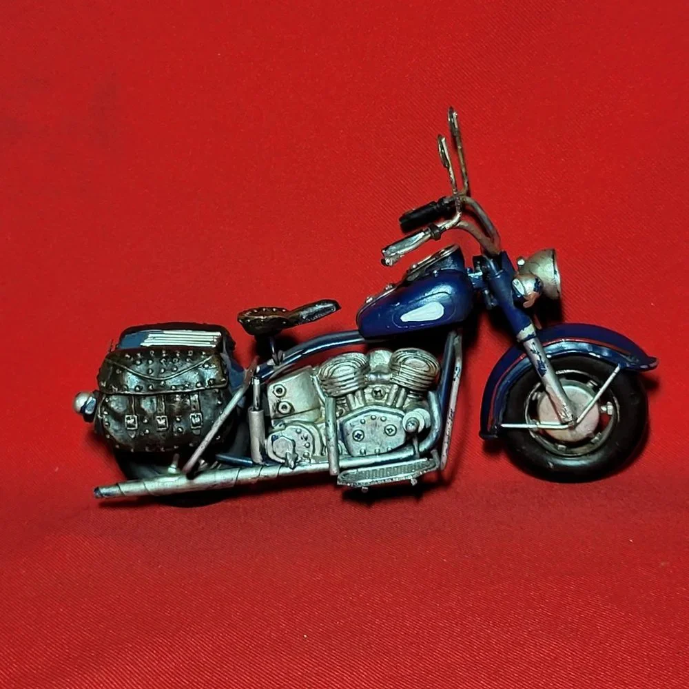 Vintage Motorcycle Custom Blue Metal Model